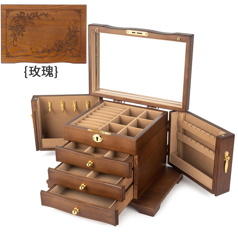 Solid wood full lock carved style - rose (brown lining)