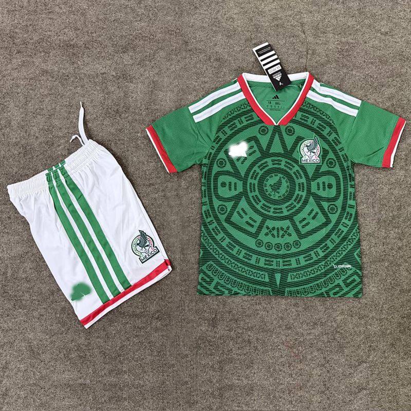 26-27 Mexico Home Children's Short-Sleeved Football Uniform Set Competition Jersey Set Green Student Uniform 26-27 Mexico Home Children's Short-Sleeved Football Uniform Set Competition Jersey Set Green Student Uniform