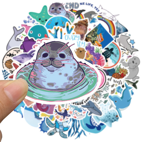 50 Pieces Cartoon Cute Marine Life Starfish Jellyfish Stickers Graffiti Luggage Laptop Diary Stickers Wholesale