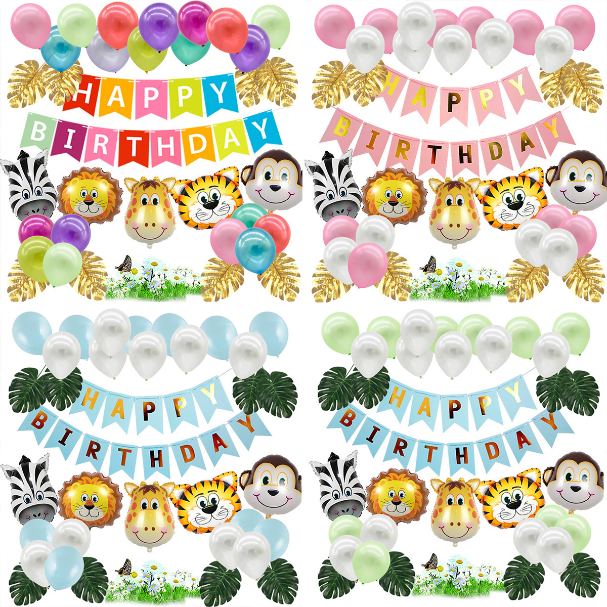 Bosque DE LOS NIÑOS Tema de animales cola de pez tire bandera fiesta de cumpleaños decoración Paquete de globos bebé años de edad decoración del partido