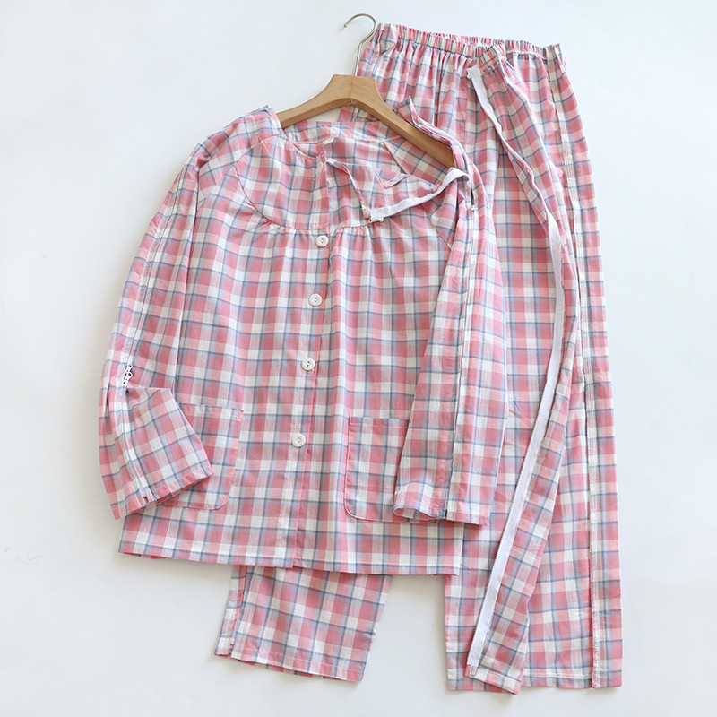 女性用リハビリ服 綿布ワンピース 春秋用理学療法服 着脱簡単 骨折術後ケア服 高齢者寝たきり用|undefined