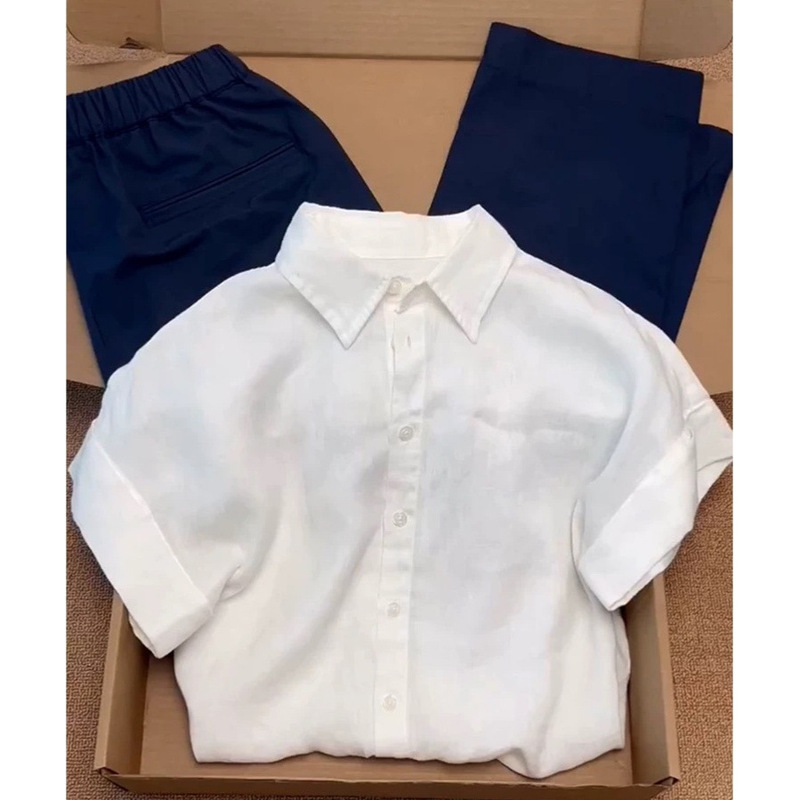 Light Pink Comfortable Linen Polo Collar Short-Sleeved Shirt for Women Summer 2024 Light and Elegant Age-Reducing Loose Ramie Top