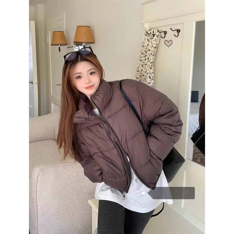 小个子咖色棉服女冬季2024新款气质高级感韩系短款外套棉衣面包服