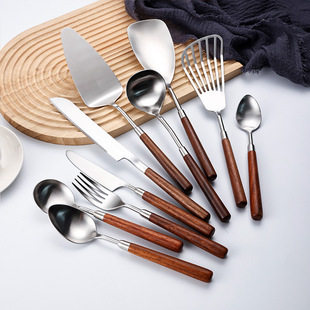 304 stainless steel tableware walnut cooking spoon shovel knife fork cake shovel cake knife stainless steel spoon soup