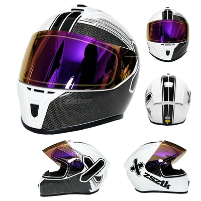 Motosiklet kaskı (dəbilqə) — all seasons, safety helmet for riding - black-and-white-two-tone-left-and-right-dazzling-mirror-s-55-56