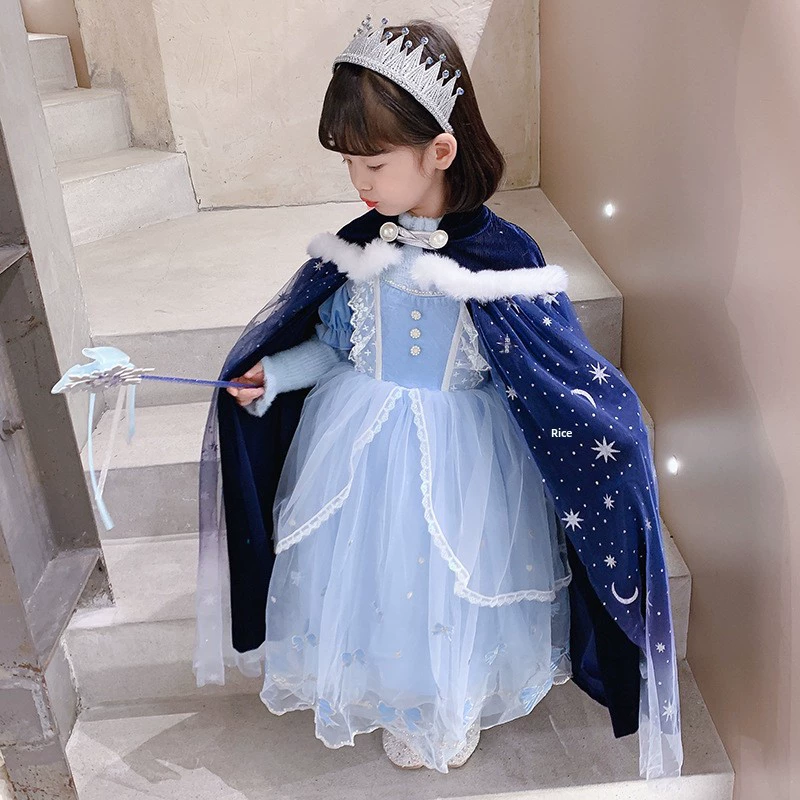 Woolen dress, demi-season girl's skirt, velvet warm small princess costume, Lolita style