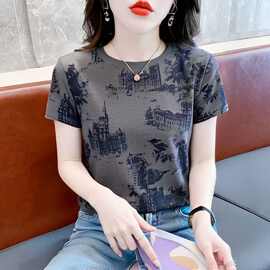 2026韩版百搭跨境快手抖音爆款复古短袖T恤女修身显瘦圆领上衣夏t