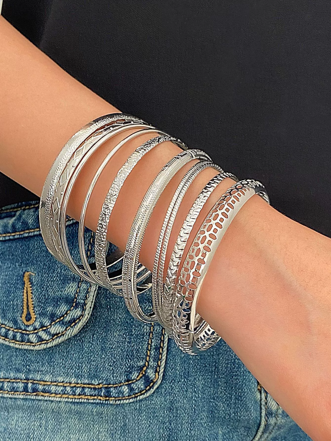 Metal Bracelet Set, 4-Piece Multi-Style (hip-hop, punk, European) – mixed finishes