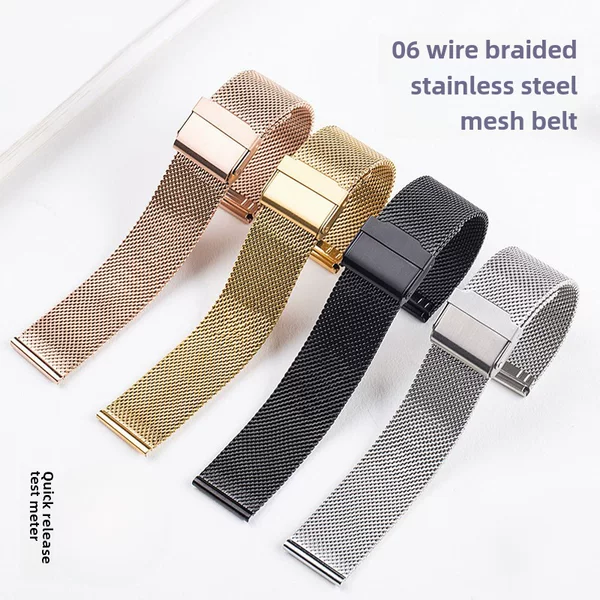 For DW stainless steel 06 wire mesh strap strap Apple Samsung watch3 Milinis double buckle Huawei GT2