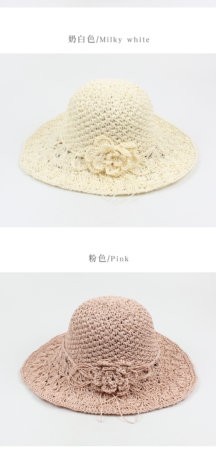 Fashion Hand-woven Flowers Foldable Sunscreen Straw Hat display picture 4