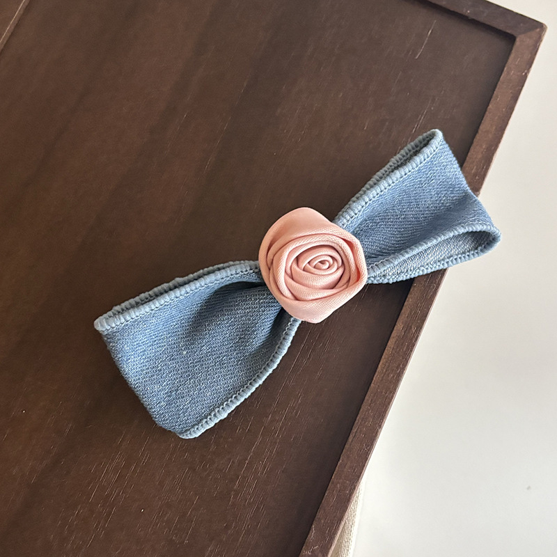 Denim Rose Hairpin Women's Blue Side Hairpin Eight-character Bangs Side Clip Elastic Hairband Hair Rope Hairpin Hair Accessories_voghion.com