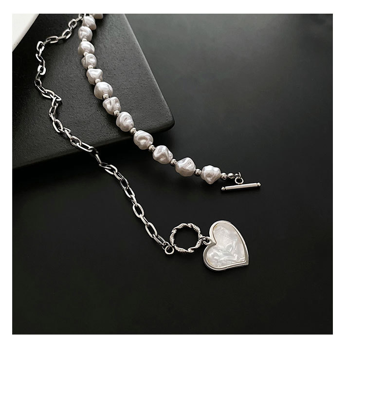 Necklace Classification Titanium Steel Chain Material 1 Piece Quantity Wholesale Jewelry Retro Heart Shape Imitation Pearl Titanium Steel Shell Silver Plated Necklace