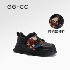 GGCC潮酷厚底低帮板鞋女2025秋季新款玩趣休闲运动百搭黑色皮鞋子