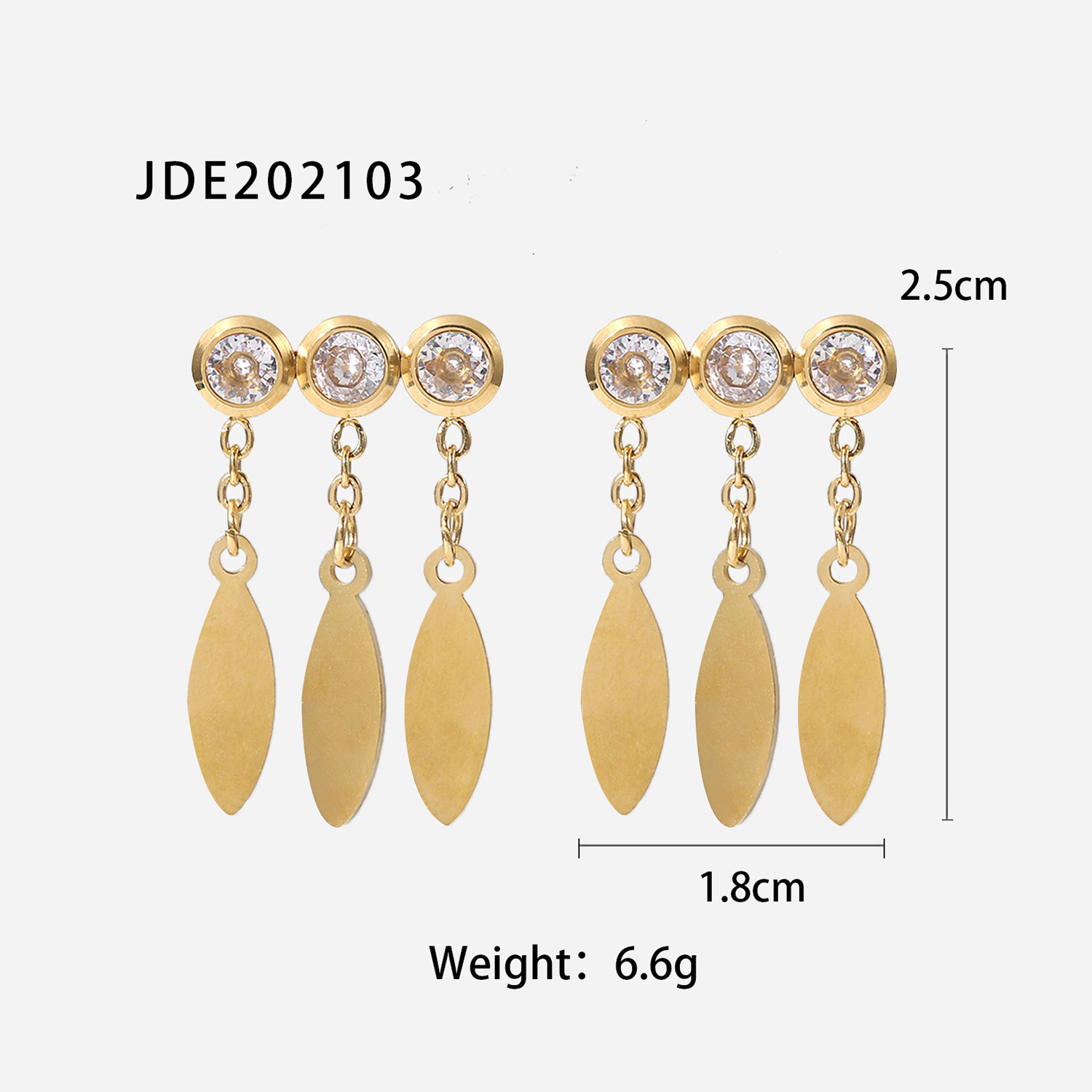 Fashion Stainless Steel 14k Gold Plated Round Zirconium Leaf Pendant Earrings display picture 5