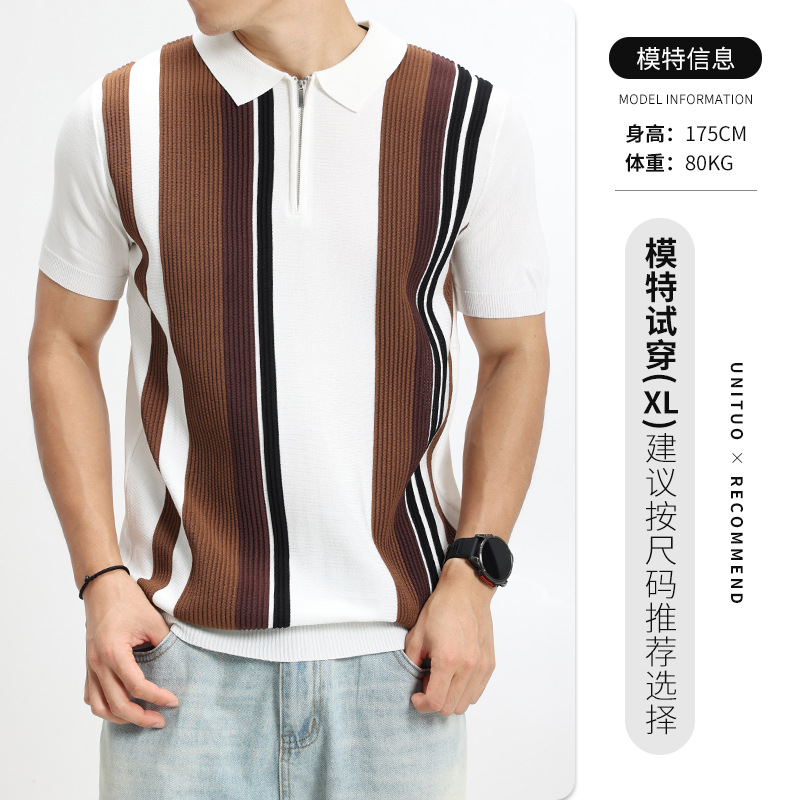 Camisas de polo de hielo de hielo de punto de camisa de polo de hombre de mangas cortas semiabertas cremallera vertical de negocios Paul de alto nivel de ropa de hombre