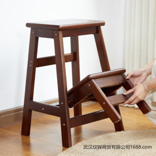 Solid Wood Ladder Stool Two or Three Steps for Home Use, Foldable Indoor Multifunctional Climbing Ladder Stool, Stair Chair, Thickened and Elevated
