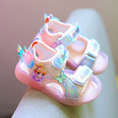 Baby Girl Sandals 0-3-5.5 Years Old 2 Girls Children Glowing Soft Sole Princess Shoes with Flash Lights Breathable First Walking Shoes