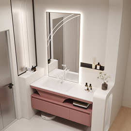 小红书可丽耐一体盆浴室柜组合橡木现代卫生间洗漱台洗手脸盆创意