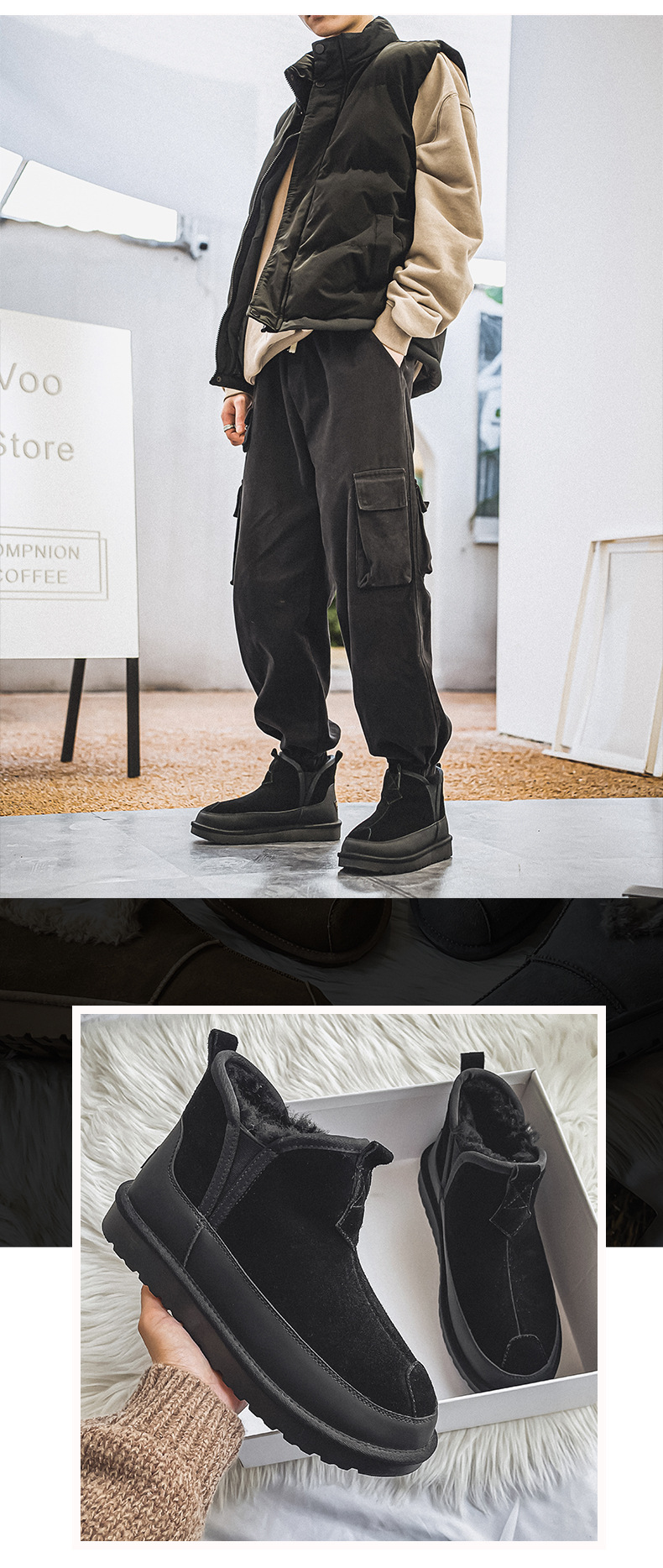 3123 Μπότες χιονιού ανδρικές 2023 φθινόπωρο και χειμώνα νέα βελούδινα ζεστά βαμβακερά παπούτσια βορειοανατολικά για το σπίτι υπαίθρια χειμερινά ανδρικά παπούτσια_voghion.com