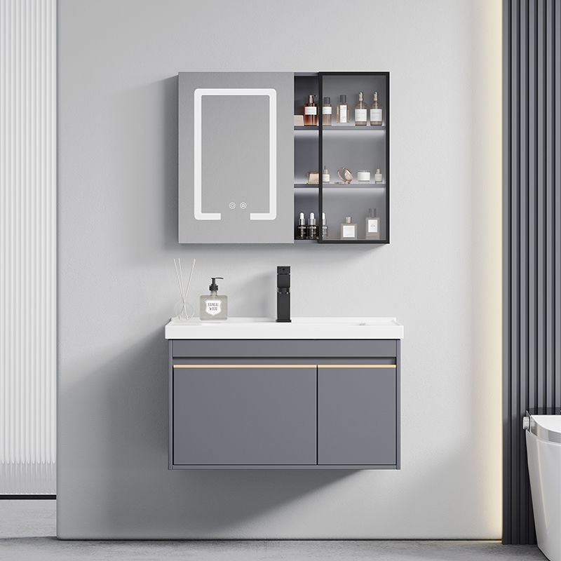 Gris de madera maciza gabinete de baño combinación de cerámica integrado Lavado de Manos baño moderno lavabo