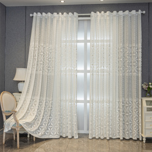 Jacquard Hollow Simple Modern Light Luxury Window Screen Curtain Living Room Balcony Bedroom Gauze Curtain Cross-border Finished Factory Wholesale