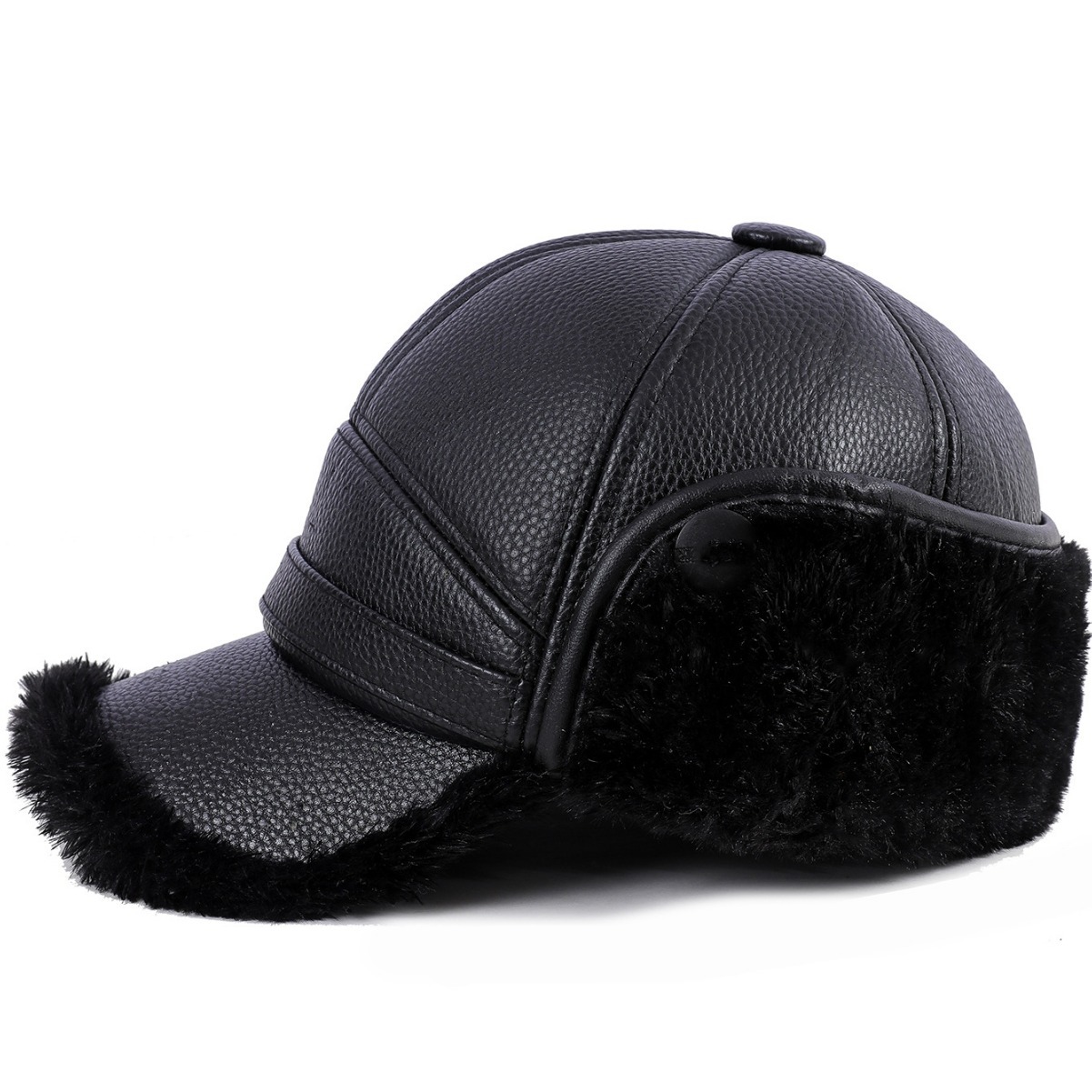Invierno sombrero de mediana edad y ancianos orejeras cálidas para hombres sombrero de cuero forrado de lana viejo abuelo papá sombrero gorra de pico del todo partido