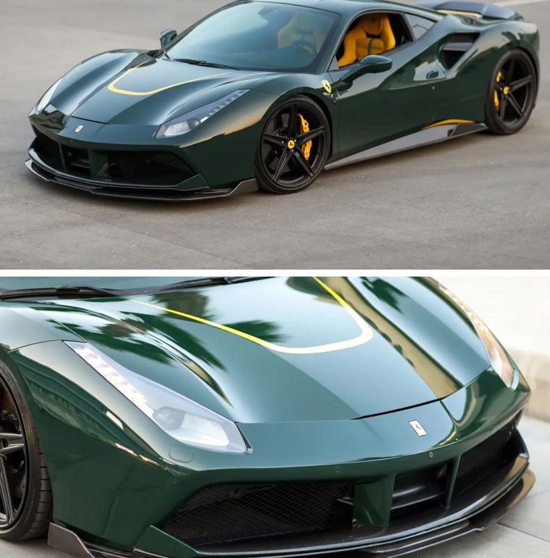 Suitable for Ferrari 488Gtb Modified V-Style Front Lip Carbon Fiber Front Shovel Head Shovel Chin Rear Lip Side Skirt Small Surround