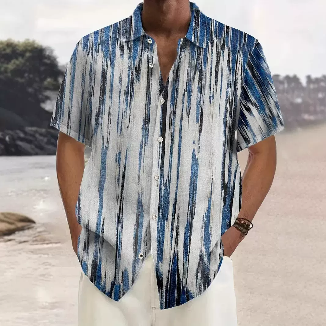 2025夏季新款海边夏威夷花衬衫男五分袖速干沙滩短袖花衬衣男女款