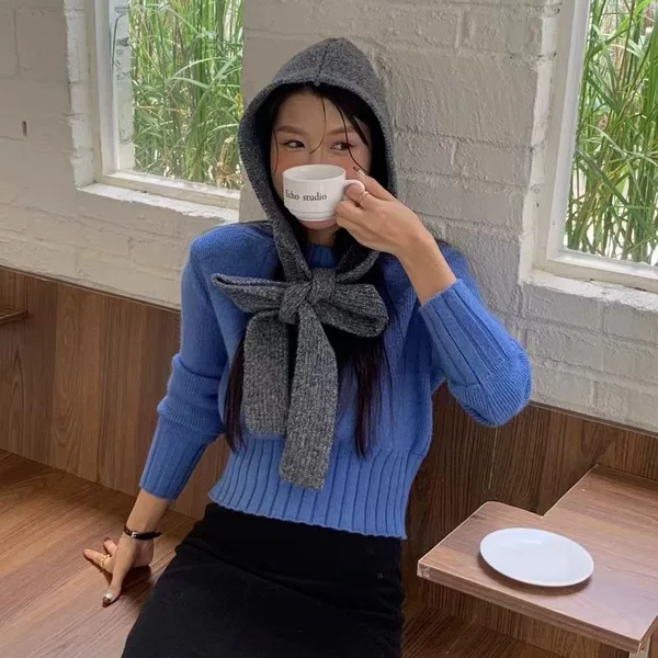 South Korea Ins Cute Solid Color All-match Witch Hat Winter Scarf One-piece Neck Cover Hat Strap Cold-proof Ear Protection Cap
