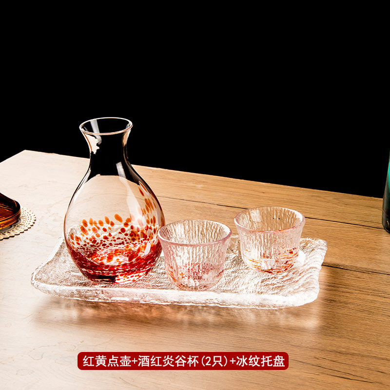 Glossy red and yellow dot pot + Yangu cup (2 pieces) + ice tray