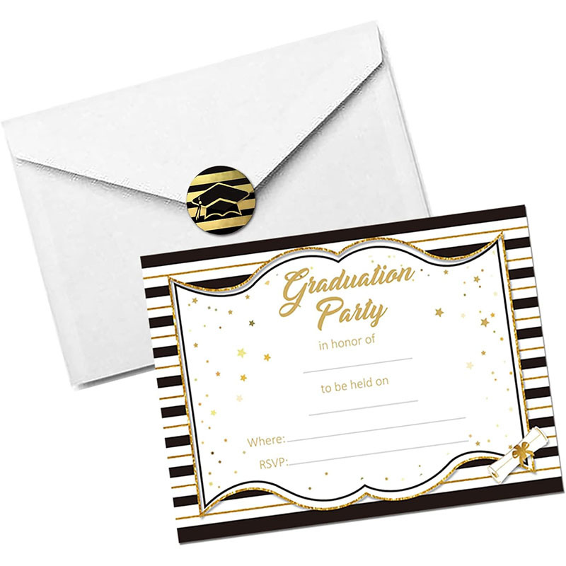 跨境热销烫金毕业派对邀请函毕业主题装饰祝福贺卡配套信封贴纸