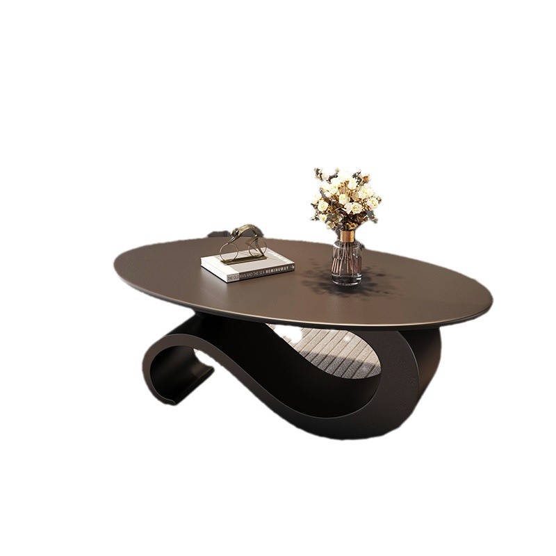 Luz y lujo moderno y simple sala de estar doméstica minimalista combinación de tabla de roca negra meseta de té ovalada pequeña casa