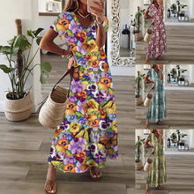 春夏新款欧美女装亚马逊独立站跨境波西米亚风印花大摆连衣裙