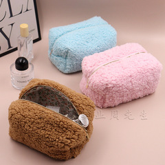 Cross-border hot-selling Teddy velvet toiletry bag, Korean style floral women's cosmetics zipper bag, autumn and winter skin care product clutch bag
