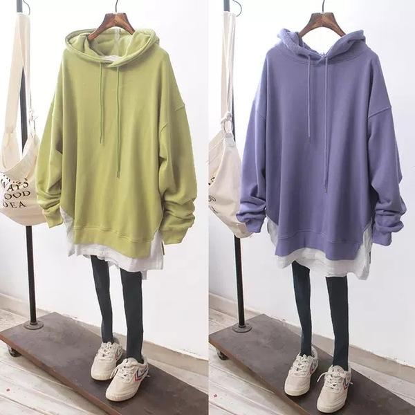 Cross-border export fake two-piece hooded sweater women 2024 autumn and winter foreign trade new loose plus size Japanese and Korean leisure jacket