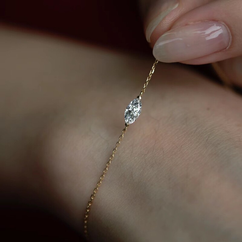 Stacked and Super Nice-Looking S925 Sterling Silver K Gold-Plated Marquise Diamond Bracelet Basic Daily Niche Design Versatile Hand Jewelry