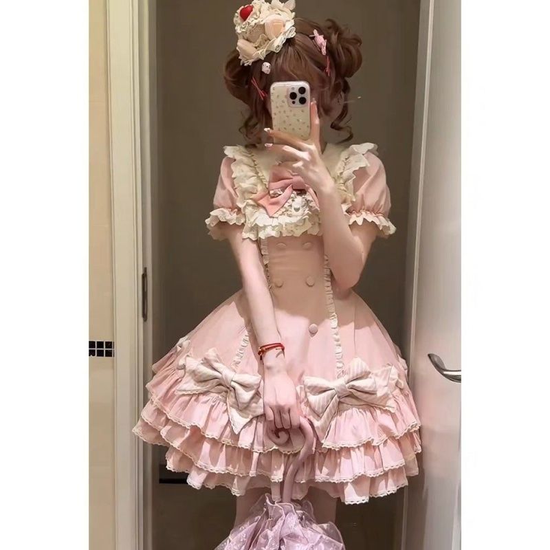 甜美减龄Lolita洛丽塔泡泡袖连衣裙夏季新款洋气收腰蓬蓬公主裙女|undefined