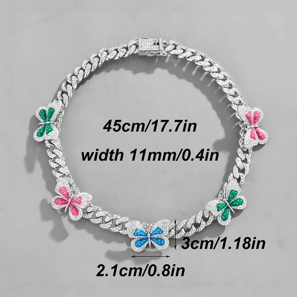 new rotate color big butterfly full rhinestone hip hop jewelry retro creative clavicle chain