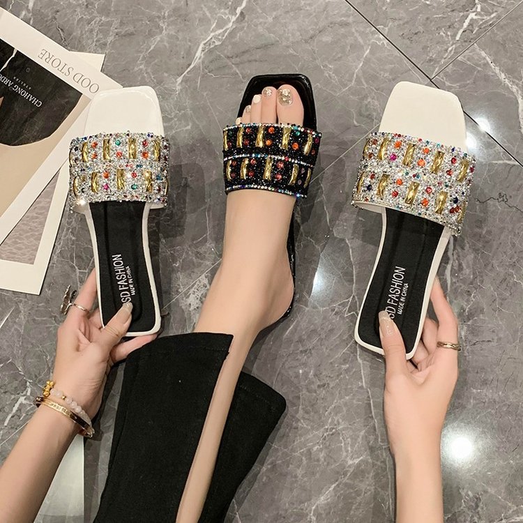 Sommer neue voller Diamant flache Unterseite Hausschuhe modische Sandalen Frauen, Outdoor-Strandschuhe für Frauen_voghion.com