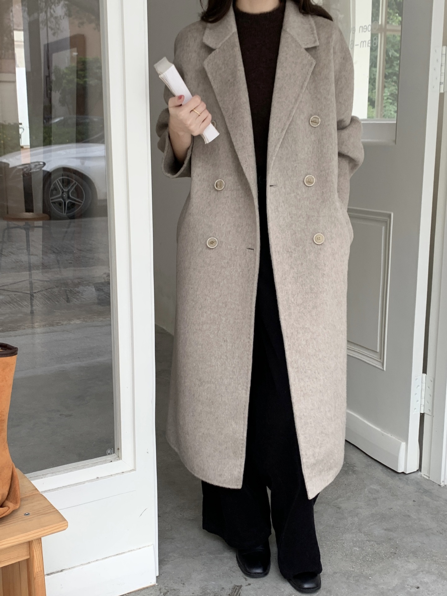 6504アルバカ80番手18.5μmアルパカウールコート レディース カジュアル ゆったり 暖かい 両面ウールコート