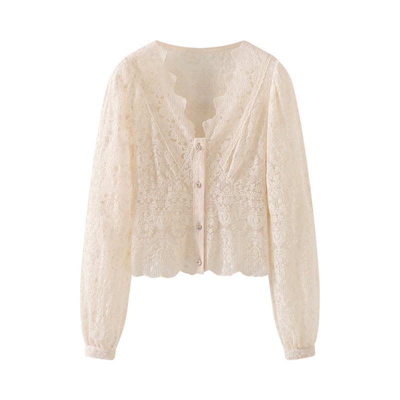 [本初] フレンチレースのカーディガン女性2023春の新作vネックの雰囲気が痩せています。