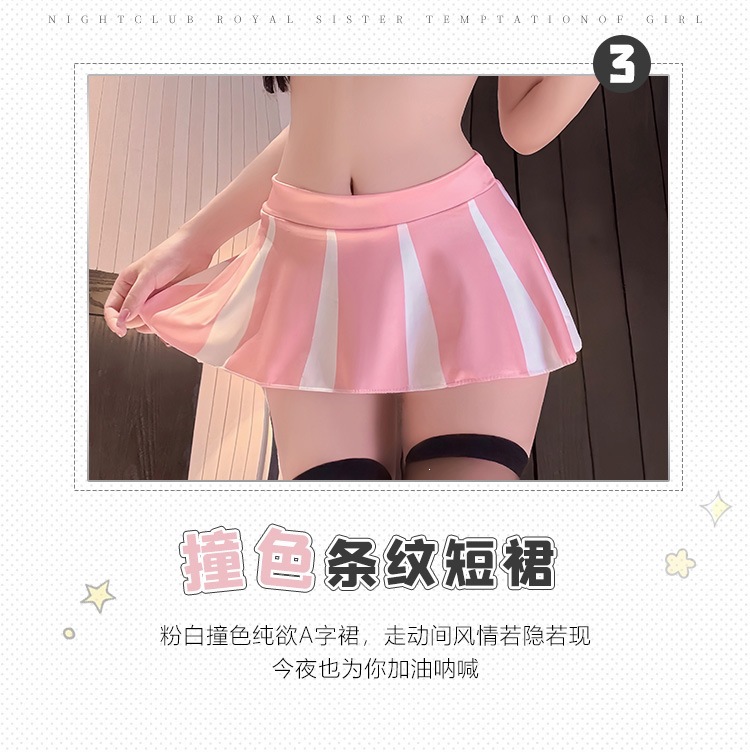 Feimu Cheerleader Costume Set with Mini Skirt, Top, Thong, Choker and Stockings — detail image 5