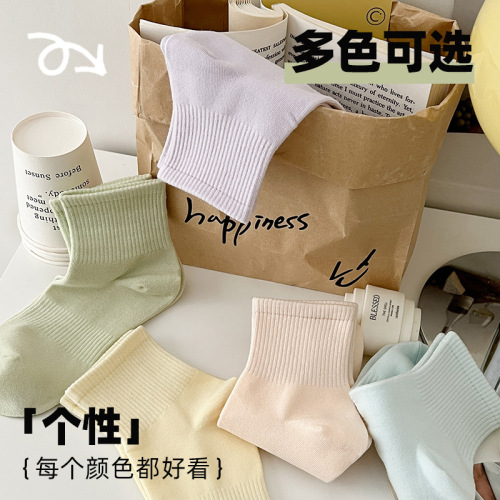 Women's Summer Pure Cotton Short Socks, Thin Mouth Ship Socks for Ladies, Japanese Style Spring and Autumn Colorful Pure Cotton Socks for Girls