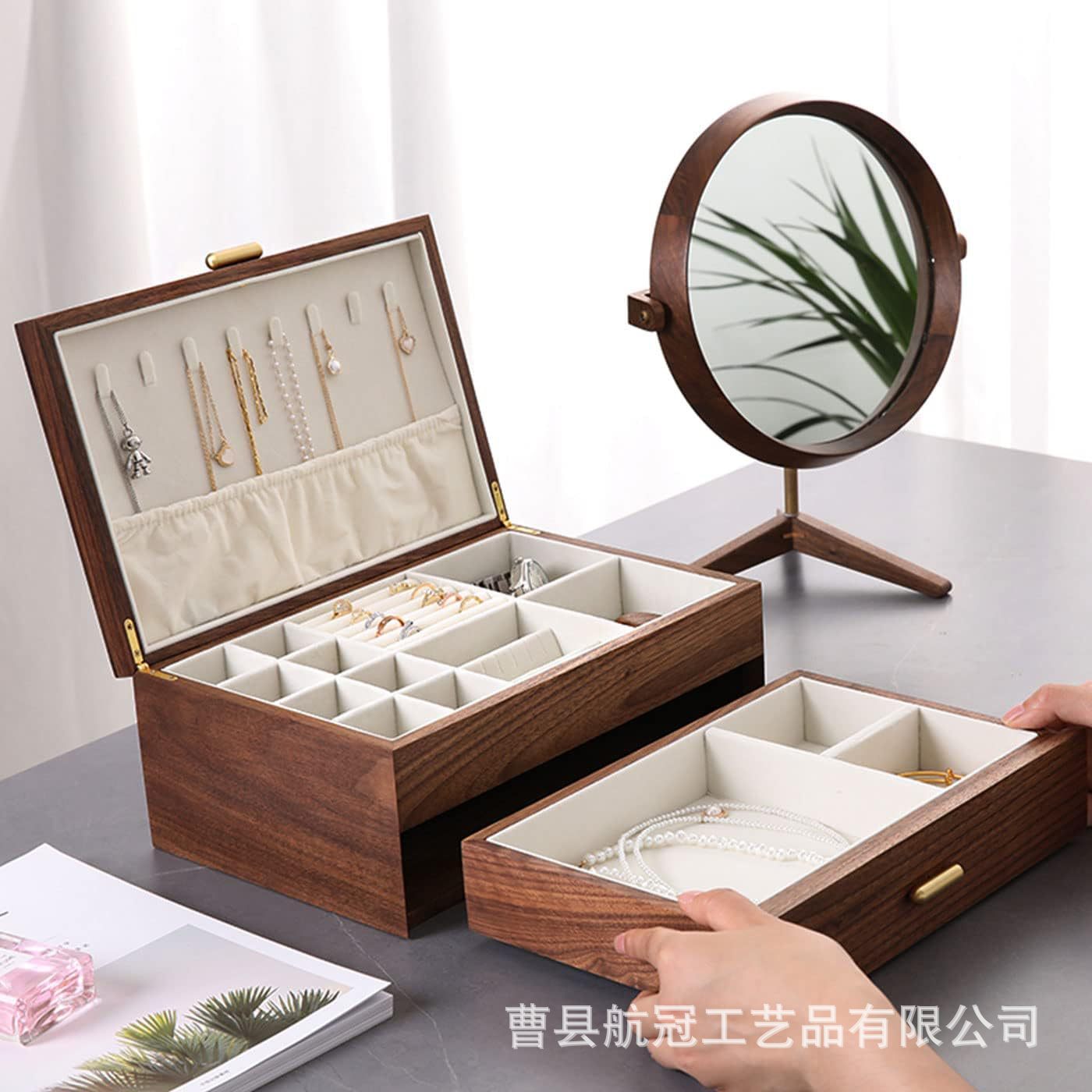 Black Walnut Compartmentalized Jewelry Storage Box Chinese Exquisite Solid Wood Box Gold Earrings Necklace Watch Storage Wooden Box