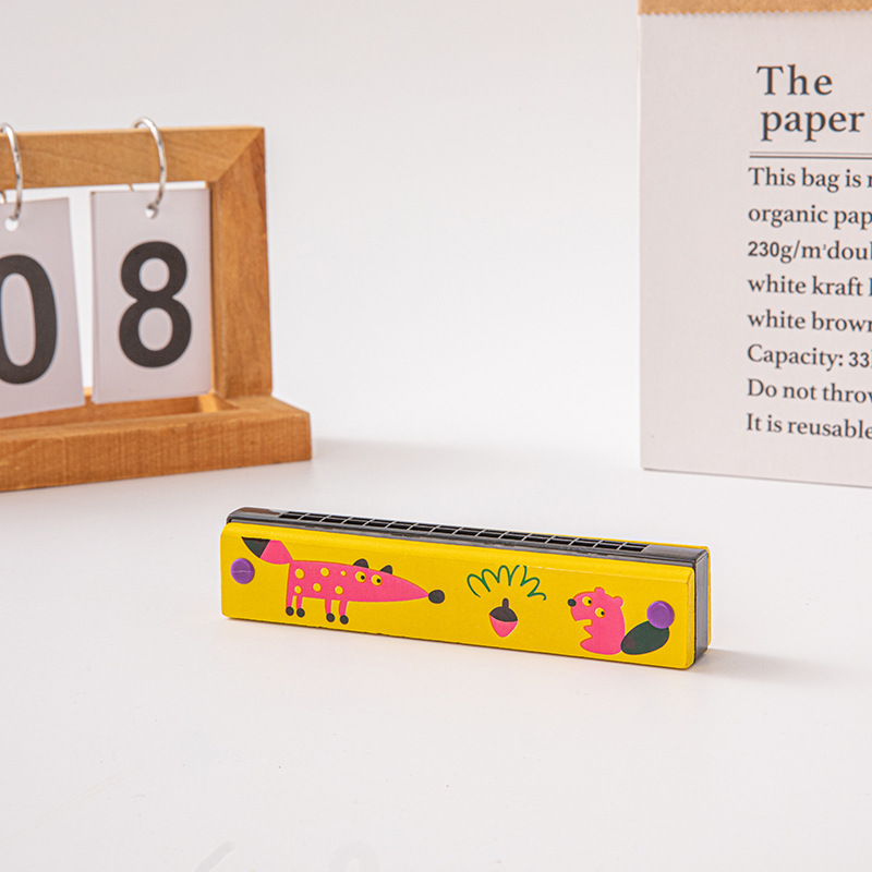 Armonica de madera de dibujos animados regalo de música para niños armónica de 16 hoyos estudiantes de primaria interés principiante tocando instrumento musical