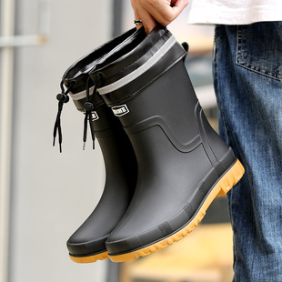 New Mid-Calf Rain Boots for Men, Men's Waterproof Anti-Slip Rain Boots, Warm Fishing Kitchen Water Boots, Work Rubber Shoes