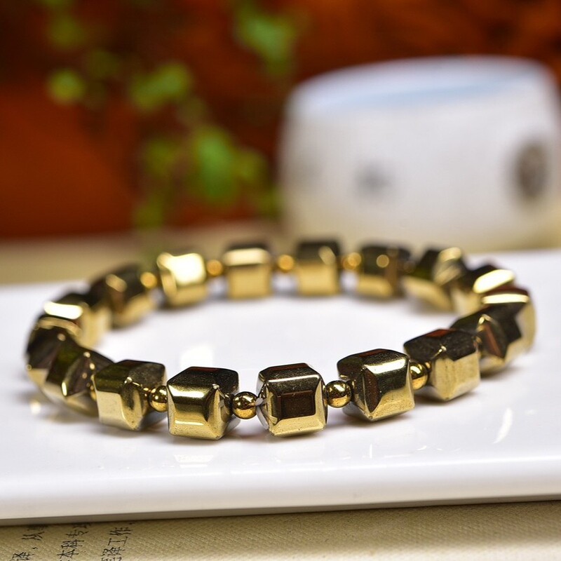 Magnet Terahertz Energy Stone Men's and Women's Genuine Pyrite Square Pond Bracelet European and American Cross-Border Bracelet