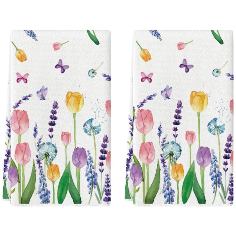 Factory Direct Sales Lavender Tulip Spring Kitchen Towel Dish Towel Microfiber Household Lint-Free Rag