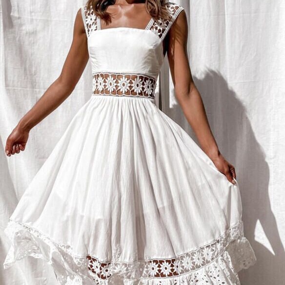 2022 Amazon Independent Station New European and American Fashion Lace Sleeveless Stitching Long Dress Dress