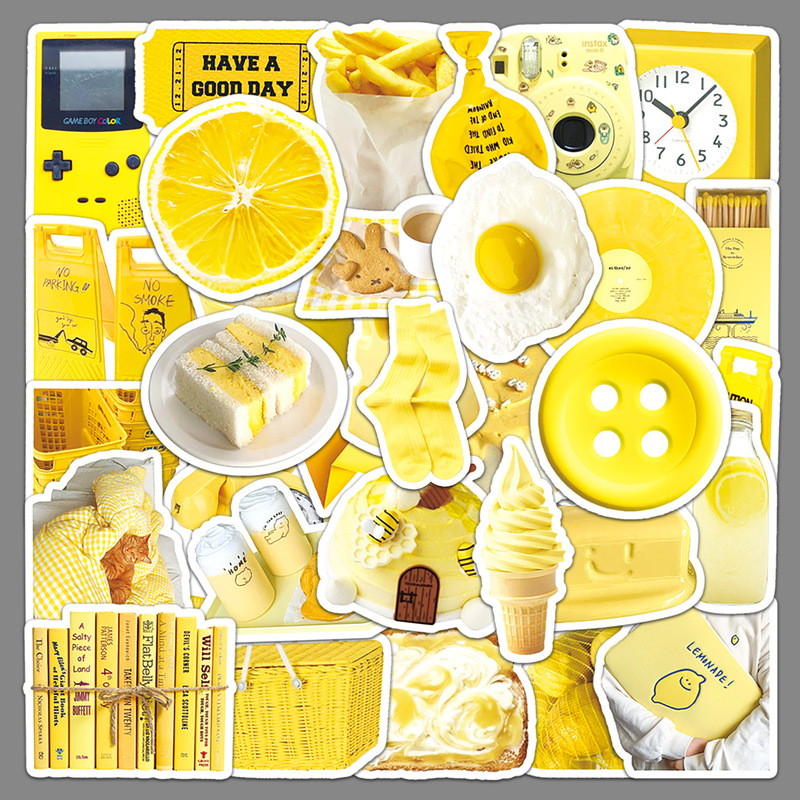 50 ins wind yellow mobile phone shell stickers literary small fresh diy hand account goo card material stickers waterproof decoration
